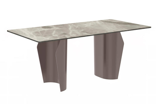 Zelan Dining Table with Rectangular Glass/Sintered Stone Tabletop and Steel Legs