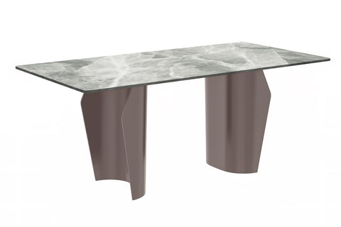 Zelan Mid-Century Modern Dining Table with Rectangular Glass or  Sintered Stone Tabletop and Steel Legs