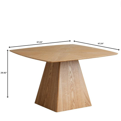 Zephry 47" Square Dining Table in Ash Wood Veneer with Tapered Iron Pedestal Base