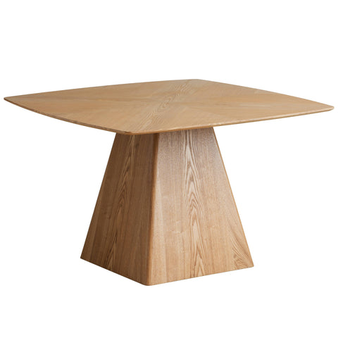 Zephry 47" Square Dining Table in Ash Wood Veneer with Tapered Iron Pedestal Base