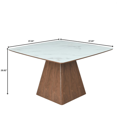 Zephyr 47" Square Dining Table with Sintered Stone Top and Ash Wood and Iron Base