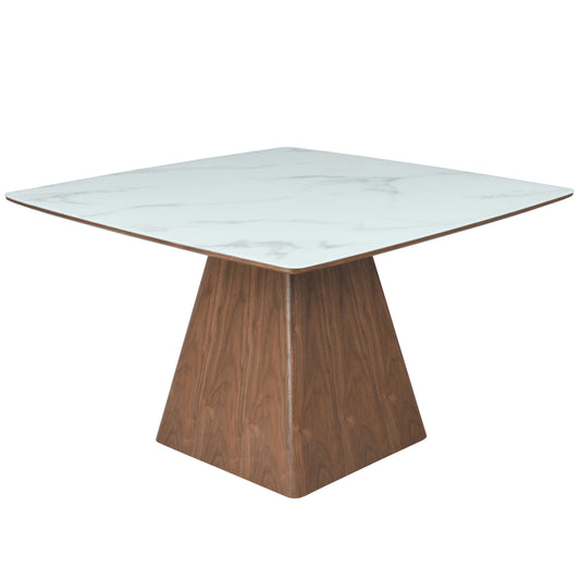 Zephyr 47" Square Dining Table with Sintered Stone Top and Ash Wood and Iron Base