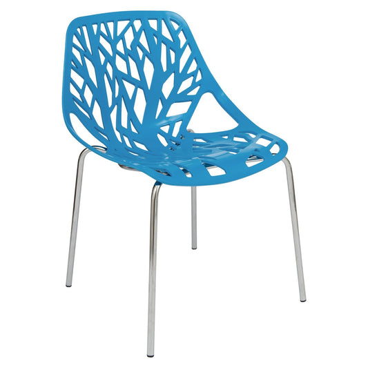 Asbury Polypropylene Dining Side Chair with Forest Cut-Out Design in Chrome