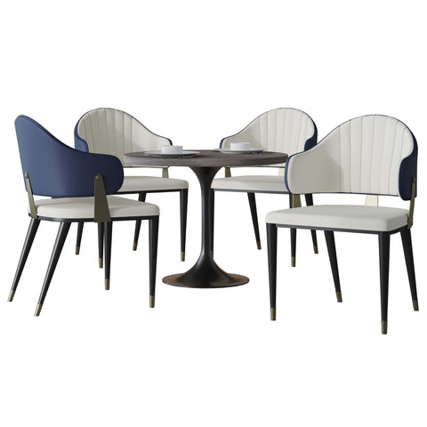 Verve 5-Piece Dining Set with 36" Round Resin Top Table and 4 Leather Dining Chair