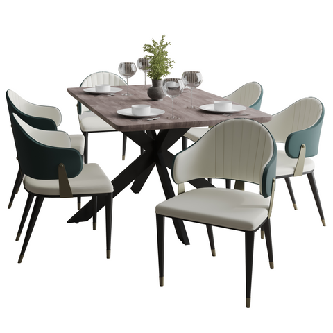 Ravenna 7-Piece Dining Set with Rectangular Dining Table in Rustic Gray MDF Top and 4 Leather Dining Chairs