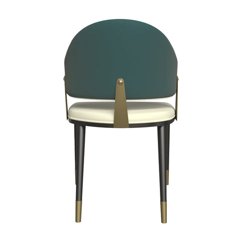 Aria Leather Dining Chair with a Curved Back and Gold Accents Design in Iron