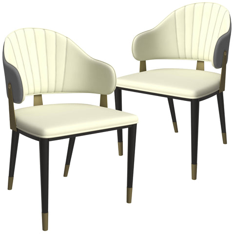 Aria Leather Dining Chair with a Curved Back and Gold Accents Design in Iron Set of 2