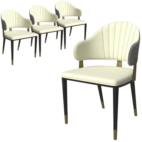 Aria Leather Dining Chair with a Curved Back and Gold Accents Design in Iron Set of 4