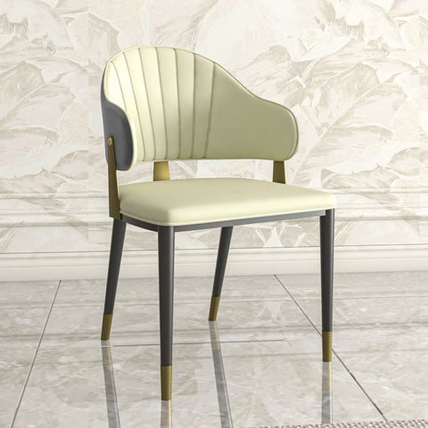 Aria Leather Dining Chair with a Curved Back and Gold Accents Design in Iron Set of 4