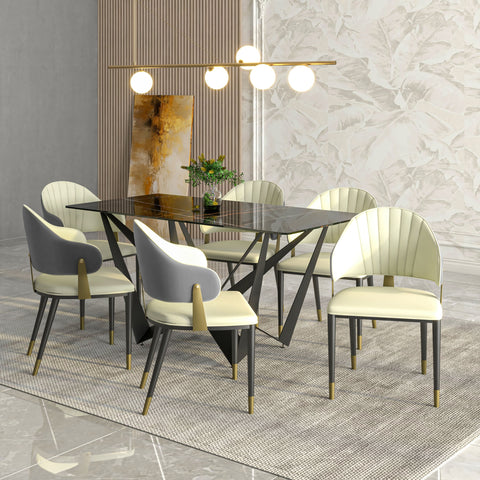 Aria Leather Dining Chair with a Curved Back and Gold Accents Design in Iron Set of 4