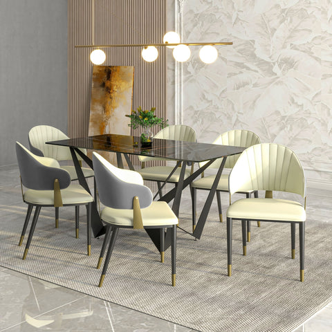 Aria Leather Dining Chair with a Curved Back and Gold Accents Design in Iron