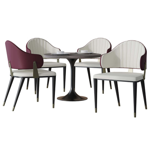 Verve 5-Piece Dining Set with 36" Round Resin Top Table and 4 Leather Dining Chair