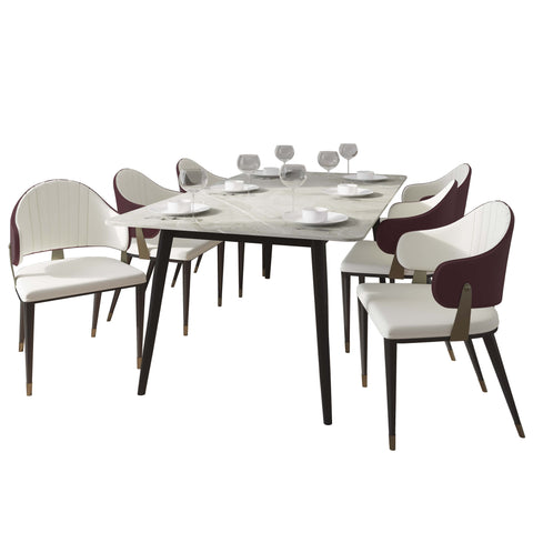 Zayle 7-Piece Dining Set with 55" Rectangular Sintered Stone Top Table and 4 Leather Dining Chair