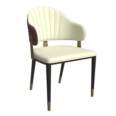 Aria Leather Dining Chair with a Curved Back and Gold Accents Design in Iron