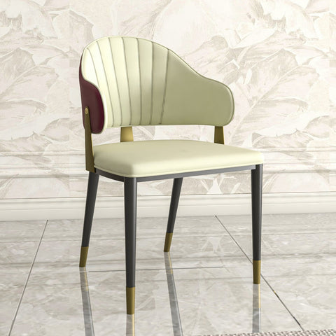 Aria Leather Dining Chair with a Curved Back and Gold Accents Design in Iron