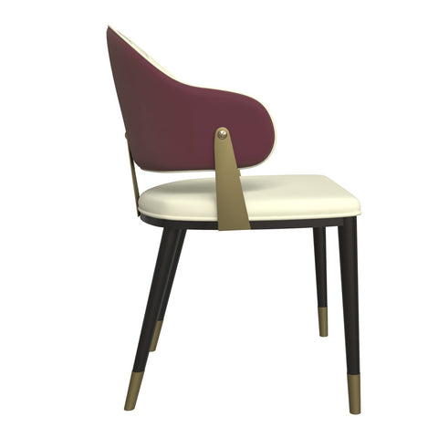 Aria Leather Dining Chair with a Curved Back and Gold Accents Design in Iron