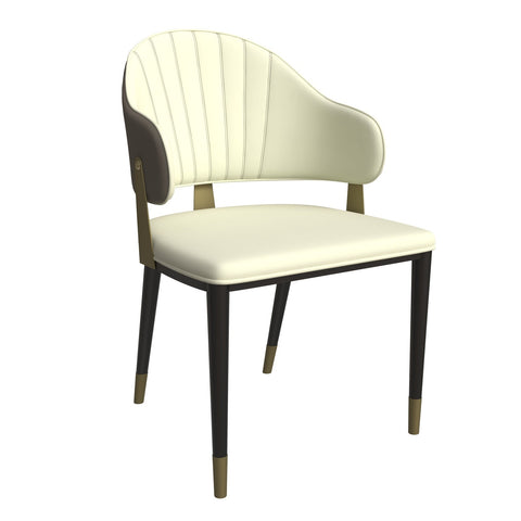 Aria Leather Dining Chair with a Curved Back and Gold Accents Design in Iron