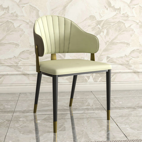 Aria Leather Dining Chair with a Curved Back and Gold Accents Design in Iron