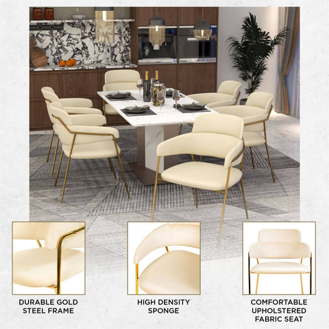 Axis Upholstered Dining Chairs Curved Open-Back & Gold Legs Set of 4