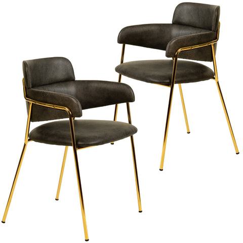 Axis Upholstered Dining Chairs Curved Open-Back & Gold Legs Set of 2