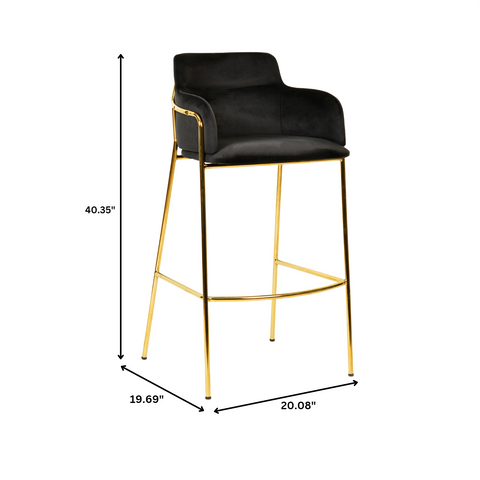 Axis 40" Bar Stool with Ergonomic Design, Powder-Coated Base, and Footrest in Black/Gold