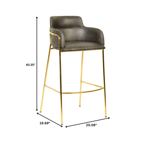 Axis 40" Bar Stool with Ergonomic Design, Powder-Coated Base, and Footrest in Black/Gold