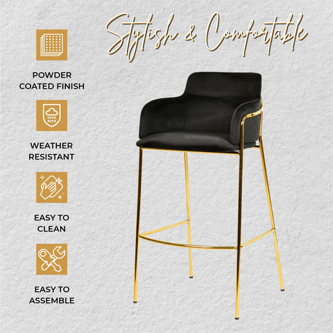 Axis 40" Bar Stool with Ergonomic Design, Powder-Coated Base, and Footrest in Black/Gold