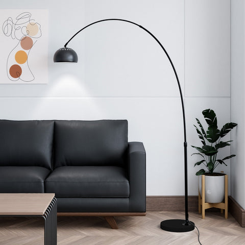 Arco Modern 76" Arched Floor Lamp: Black Marble Base & Metal Dome Shade