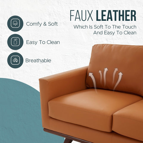 Birch Wood Base Leather Loveseat - Chester Collection