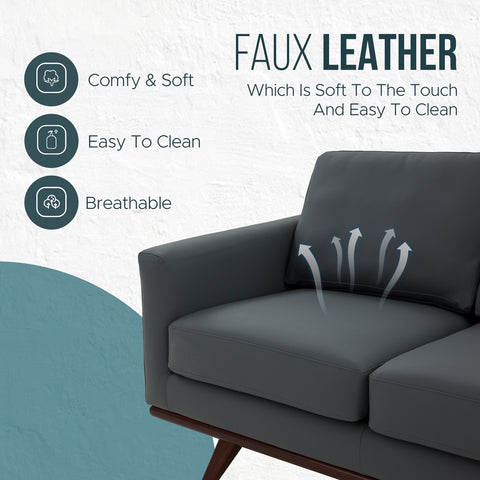 Birch Wood Base Leather Loveseat - Chester Collection