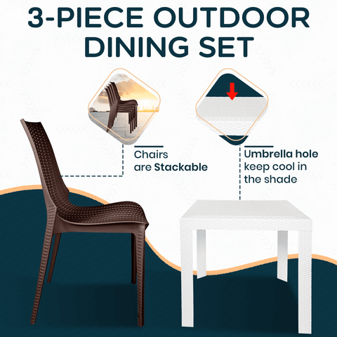 Kent Mid-Century Modern Weave Design 3-Piece Outdoor Patio Dining Set