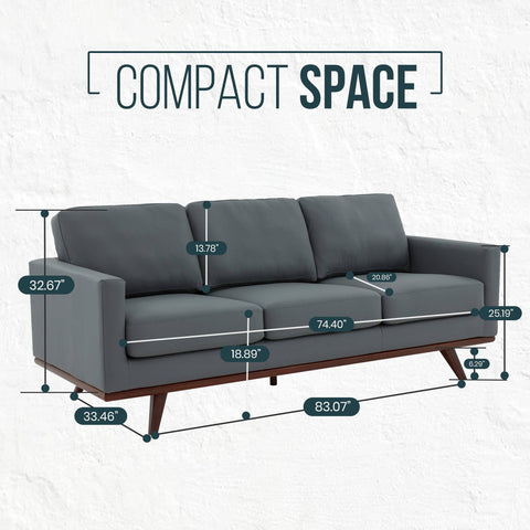 Chester 3-Seater Leather Full Size Sofa in Birch Wood Base