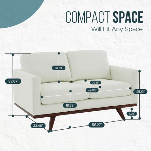 Birch Wood Base Leather Loveseat - Chester Collection