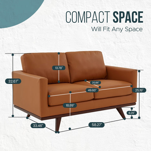 Birch Wood Base Leather Loveseat - Chester Collection