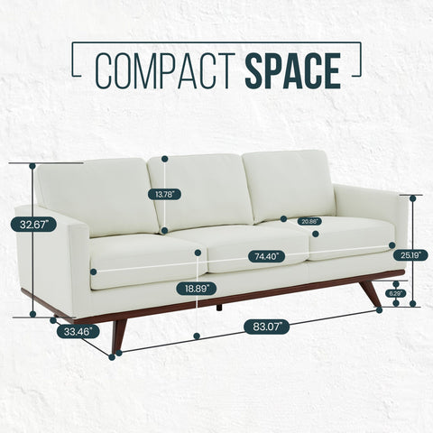 Chester 3-Seater Leather Full Size Sofa in Birch Wood Base