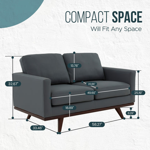 Birch Wood Base Leather Loveseat - Chester Collection