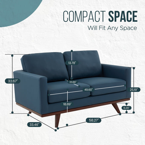 Birch Wood Base Leather Loveseat - Chester Collection