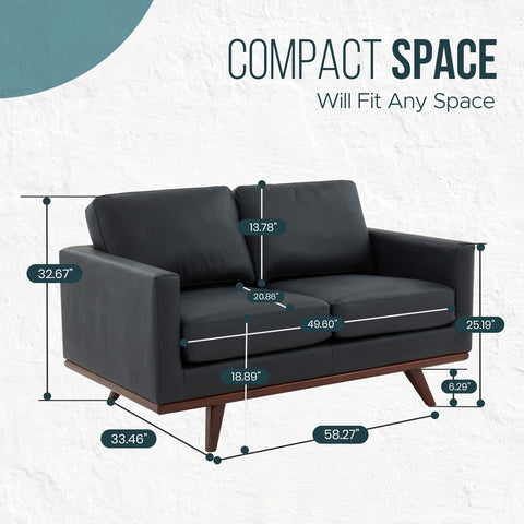 Birch Wood Base Leather Loveseat - Chester Collection