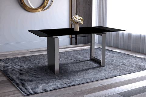 Rectangular Dining Table with Stone/Glass Tabletop and Stainless-Steel Base - Astra Series