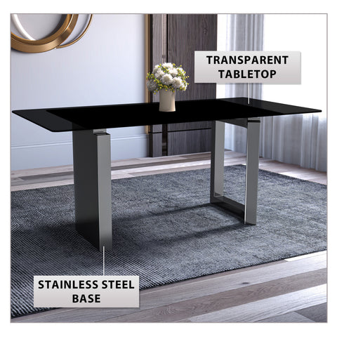 Astra Rectangular Dining Table with Stone/Glass Tabletop and Stainless-Steel Base