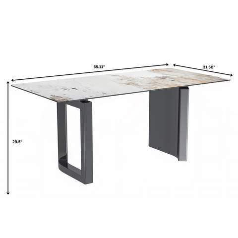 Astra Rectangular Dining Table with Stone/Glass Tabletop and Stainless-Steel Base