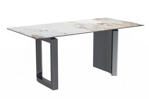 Astra Rectangular Dining Table with Stone/Glass Tabletop and Stainless-Steel Base