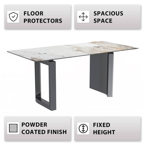 Astra Rectangular Dining Table with Stone/Glass Tabletop and Stainless-Steel Base