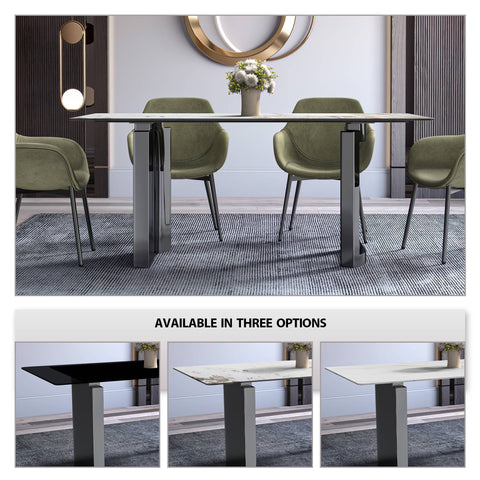 Astra Rectangular Dining Table with Stone/Glass Tabletop and Stainless-Steel Base