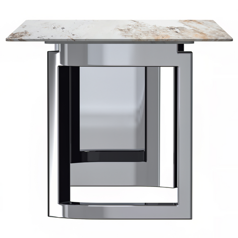 Astra Rectangular Dining Table with Stone/Glass Tabletop and Stainless-Steel Base