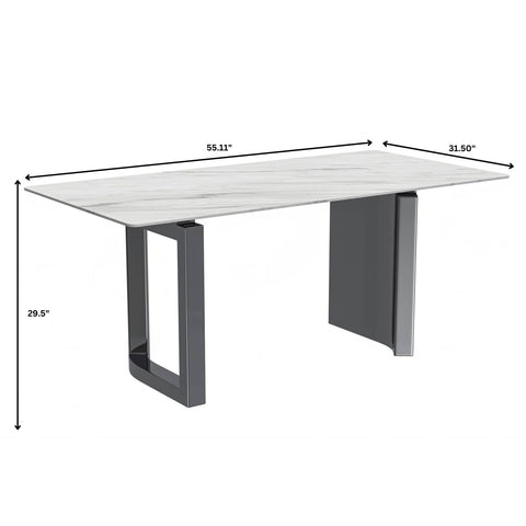 Rectangular Dining Table with Stone/Glass Tabletop and Stainless-Steel Base - Astra Series