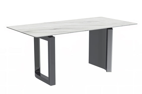 Astra Rectangular Dining Table with Stone/Glass Tabletop and Stainless-Steel Base