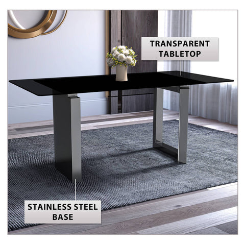 Rectangular Dining Table with Stone/Glass Tabletop and Stainless-Steel Base - Astra Series