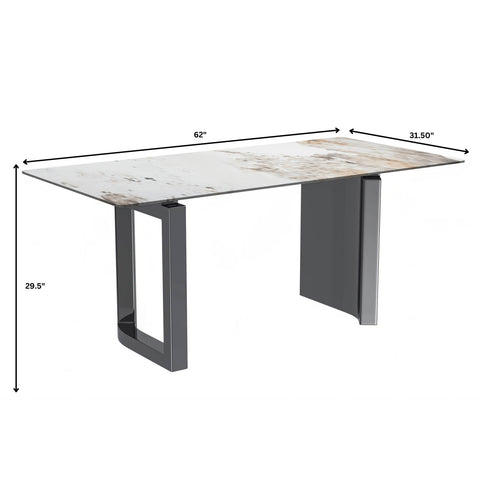 Rectangular Dining Table with Stone/Glass Tabletop and Stainless-Steel Base - Astra Series