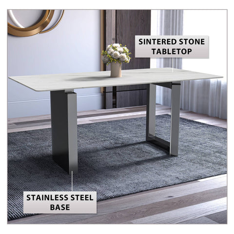 Rectangular Dining Table with Stone/Glass Tabletop and Stainless-Steel Base - Astra Series